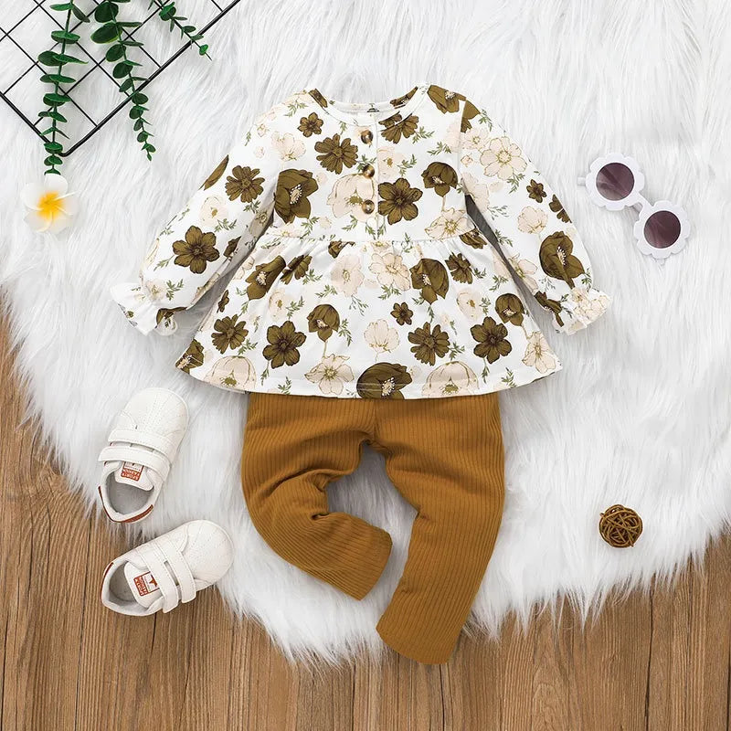 Newborn Baby Clothes Set 0-24 Months Floral Long Sleeve blouse and Long Pant Outfit Toddler Infant Clothing Suit For Kids Girl