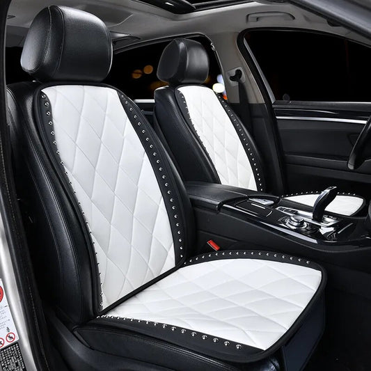 White Leather Universal Car Seat Covers Exquisite Rivet Elegant Auto Interior Accessories