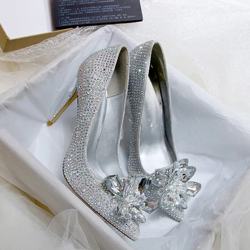 Wedding Shoes Crystal Shoes 2023 New High Heels Women's Rhinestone Princess Single Shoes Wedding Dress Fine Heel Bridal Shoes