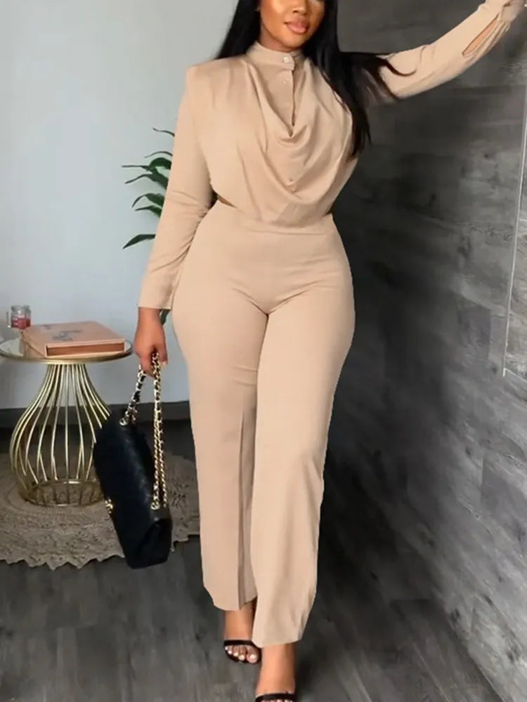 Sexy Off Waist Long Sleeve Shirt Trousers Office Lady Spring Summer Fashion Elegant Solid Pants Two Piece Set Women Outfit 2023