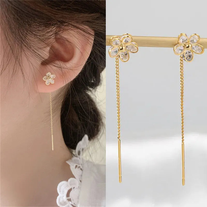 Trend Long Wire Tassel Thread Chain Climb Star Heart Beads Pendants Drop Earrings women's Straight Hanging Earings Jewelry earrings