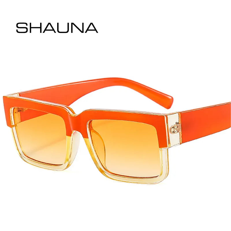 SHAUNA Retro Square Sunglasses Women Fashion Double Color Gradient Shades UV400 Men Trending Orange Green Sun Glasses