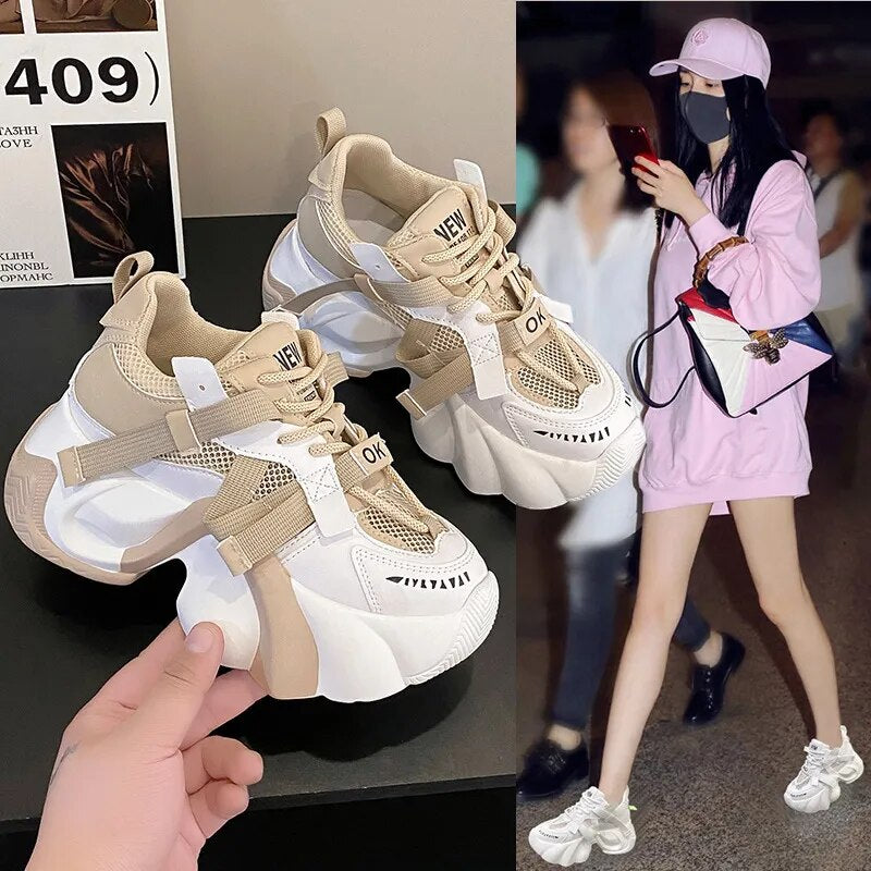 Spring And Autumn New 2023 Daddy Shoes Women'S Fashion Thick Bottom Korean Style Trendy Casual Sports Shoes Women'S Singles Gift