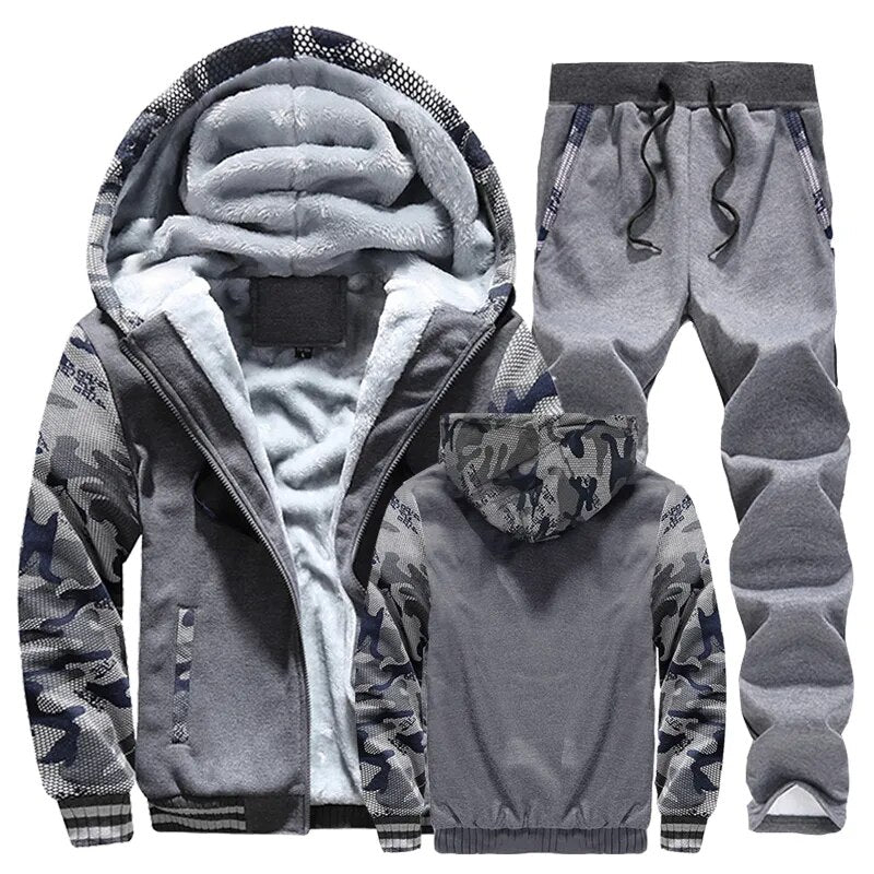 Men Winter Tracksuit Sets Thick Warm Jacket Zipper Hooded Sweatshirt Coat+Pants Brand Sportswear Casual Fleece Outwear Hoody men tracksuit