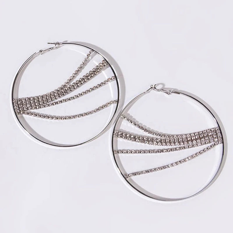 Stonefans 1Pair Multilayer Hoop Earrings for Women Rhinestone Trend Bling Trend Exaggerated Large Big Round Circle Earrings