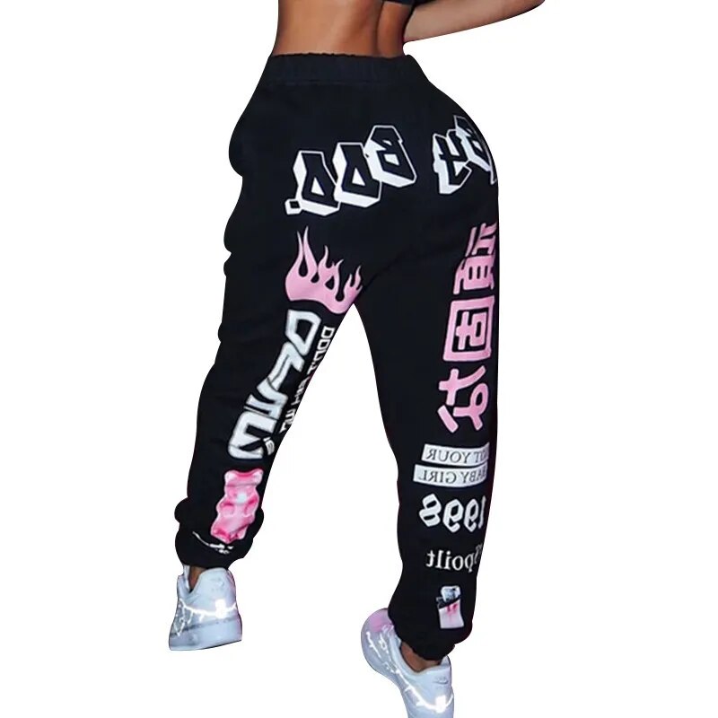 Women Fashion Elastic Waist Sports Casual Harem Pants Femme Joggers Trouser Printed Sweatpants