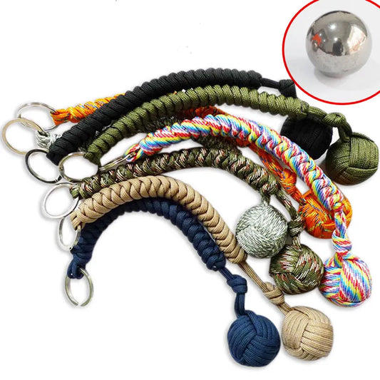 Outdoor Security Protection Black Monkey Fist Steel Ball For Girl Bearing Self Defense Lanyard Survival Key Chain Broken Windows