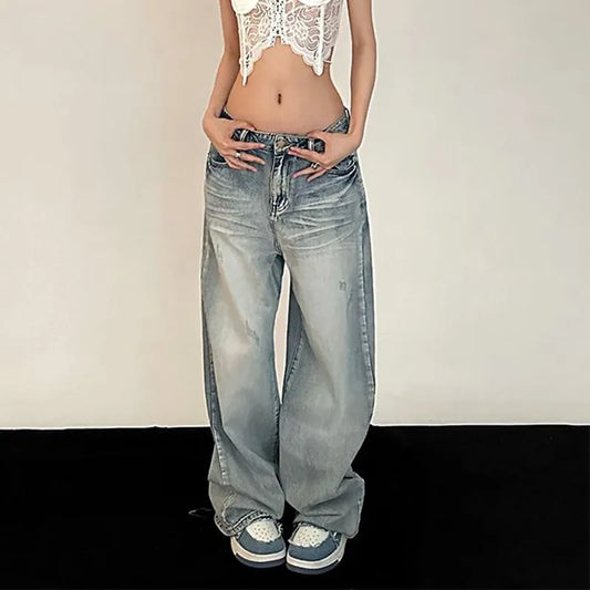 Y2K Retro Baggy Jeans Women Vintage Streetwear Oversized Denim Pants Skinny Hippie Straight Wide Leg Trousers