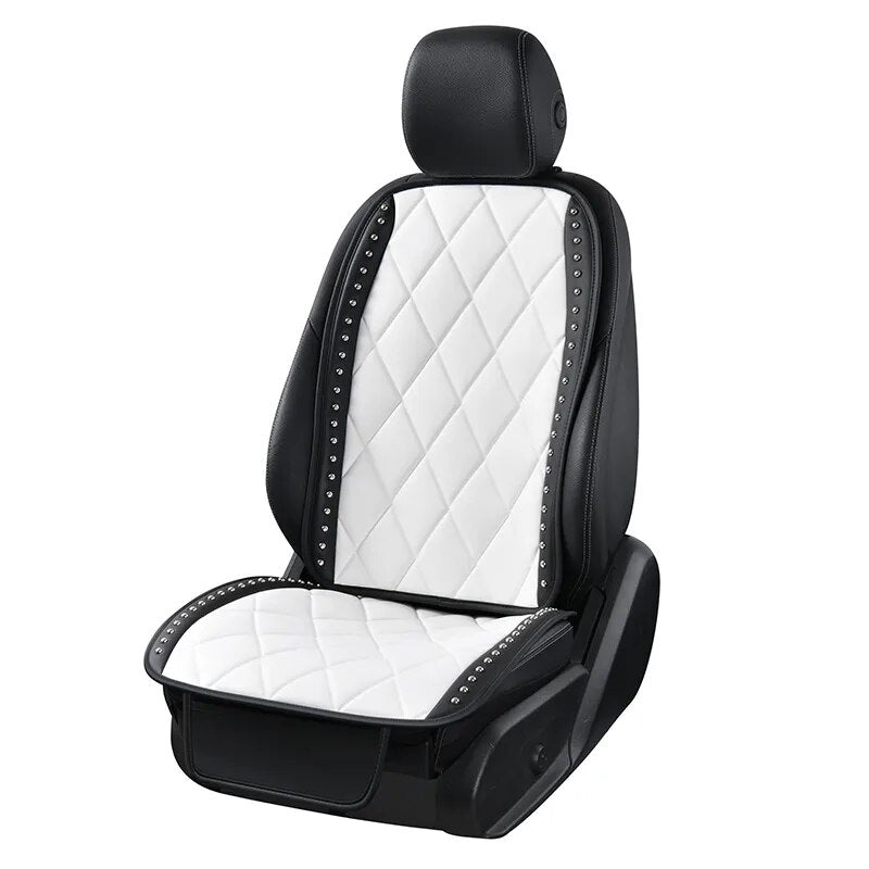 White Leather Universal Car Seat Covers Exquisite Rivet Elegant Auto Interior Accessories