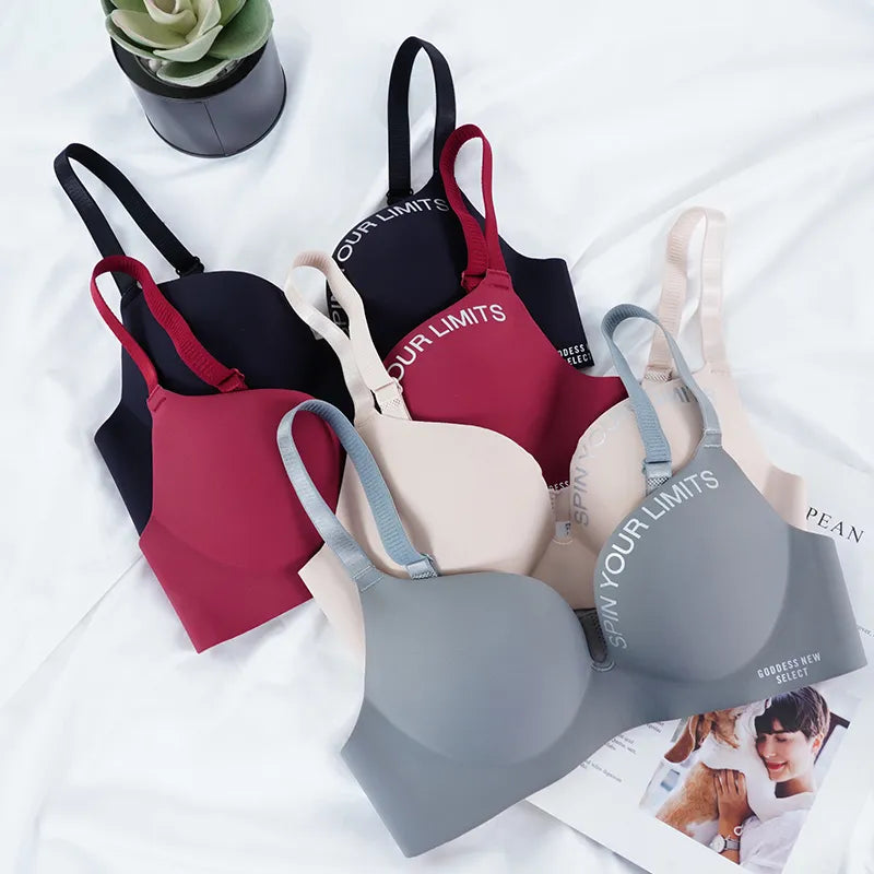 Women Seamless Bra Sexy Push Up Bralette Underwear Wireless Female Lingerie Fashion Letter Pattern Bras Three Quarters(3/4 Cup)