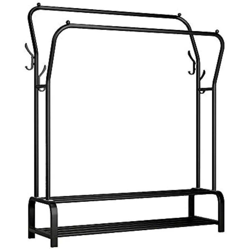 UDEAR Garment Rack Freestanding Hanger Double Rods Multi-functional Bedroom Clothing Rack, Double layer ，4 Hooks，