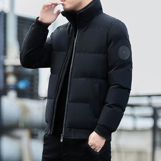 New Solid Stand Collar Male Windbreak Cotton Padded Down Jacket Warm Thick Men Parka Winter Casual Outwear 