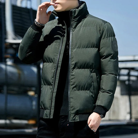 New Solid Stand Collar Male Windbreak Cotton Padded Down Jacket Warm Thick Men Parka Winter Casual Outwear