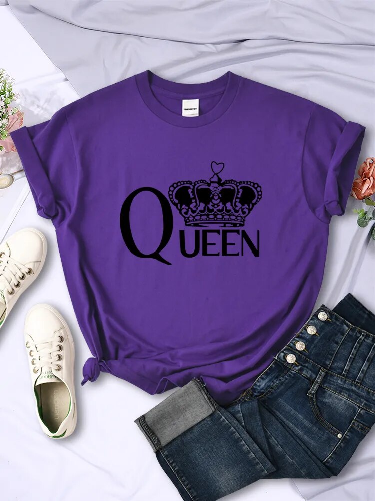 Queen'S Big Crown Printed Women T Shirts Breathable Summer Short Sleeve Street Hip Hop Tee Clothing O-Neck Casual Female Tops