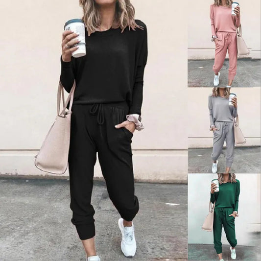 Women Casual Tracksuit 2023 Autumn Solid Loose Long Sleeve Pullover Pants Suit Fashion Oversized Female Sportswear Two Piece Set