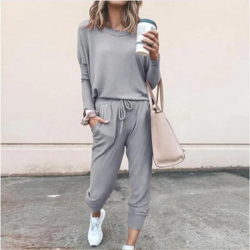 Women Casual Tracksuit 2023 Autumn Solid Loose Long Sleeve Pullover Pants Suit Fashion Oversized Female Sportswear Two Piece Set