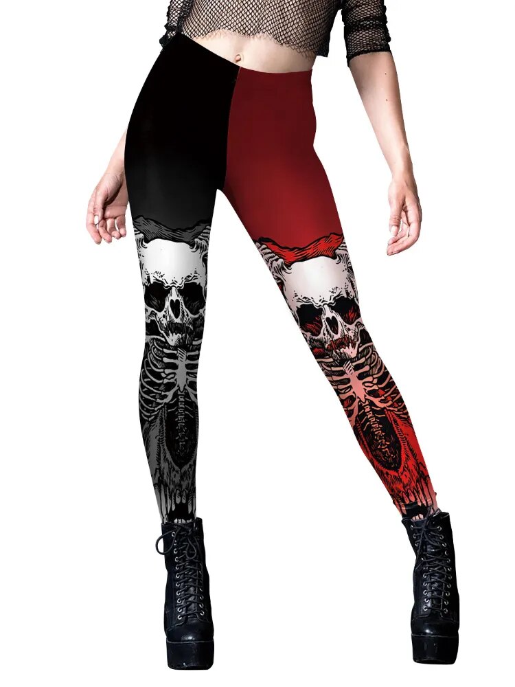 Plus Size Halloween Women's Tight Leggings Skull Head Print Trousers Little Foot Yoga Pants Autumn Winter Slack All Saints' Day