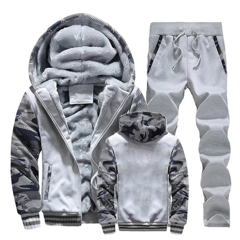 Men Winter Tracksuit Sets Thick Warm Jacket Zipper Hooded Sweatshirt Coat+Pants Brand Sportswear Casual Fleece Outwear Hoody men tracksuit