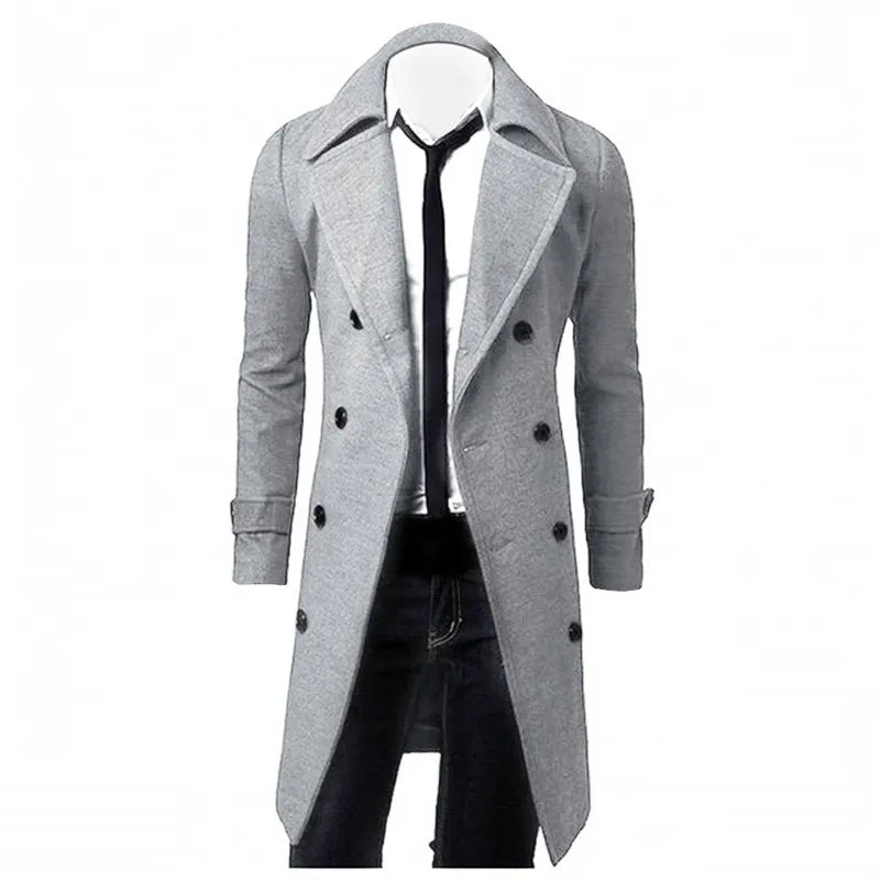 Mens Double Breasted Trench Coat Wool Blend High Quality Brand Fashion Casual Slim Fit Solid Color Mens Clothing Coat Jacket 