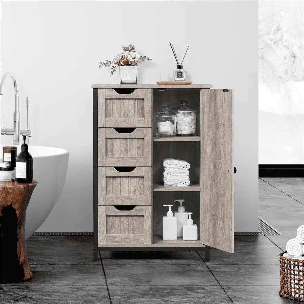 SMILE MART 32.5" Height Wooden Bathroom Floor Cabinet Storage Organizer with 4 Drawers, Gray