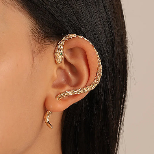 WANZHI 2022 New Gold Plated Snake Shape Zircon Clip Earrings Vintage Punk Geometric Animal Earring for Women Trend Party Jewelry