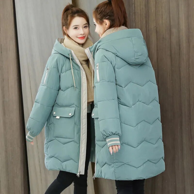 Winter New Women Jacket Coats Long Parkas Female Down Cotton Hooded Overcoat Thick Warm Jackets Windproof Casual Coat 