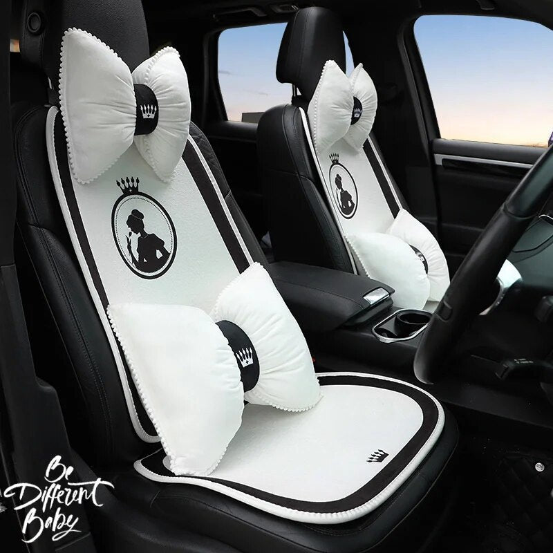 Winter Car Seat Protector Cover Set Universal Girls Goddess Interior Decoration Accessori Car Seat Cushion Cover For Women White