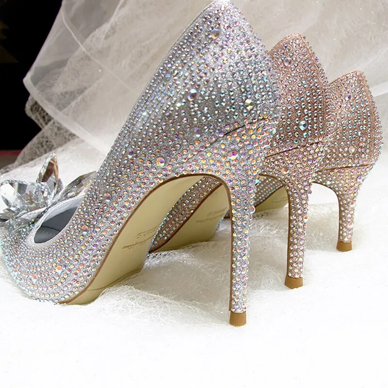 Wedding Shoes Crystal Shoes 2023 New High Heels Women's Rhinestone Princess Single Shoes Wedding Dress Fine Heel Bridal Shoes