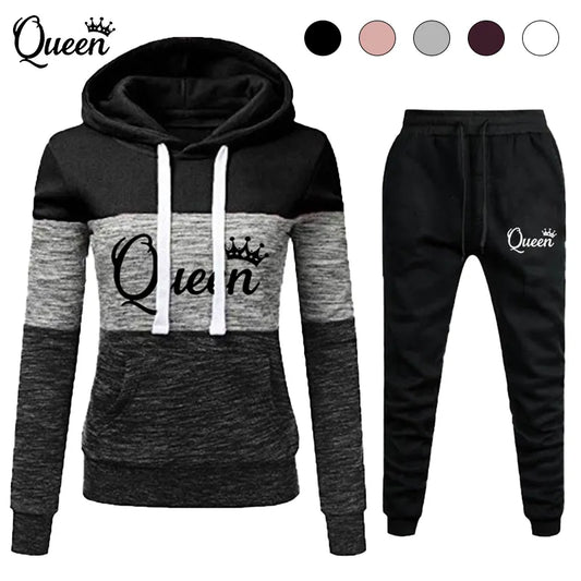 New Trending Women's Tricolor Striped Hoodies Set Outdoor Casual Longsleeve Hoodies+Sweatpants Sweat Suits