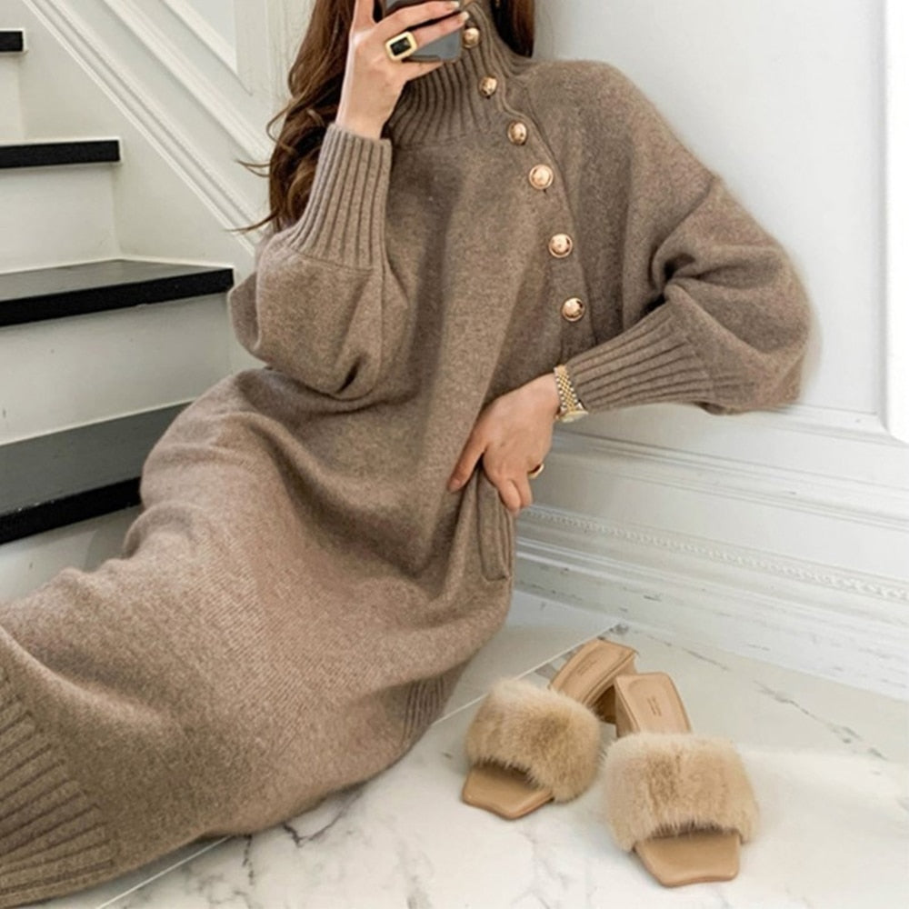 Women Long Loose Knitted Sweater Dress Long Sleeve Elegant Slim Casual Chic Dresses Fashion Y2K Clothes