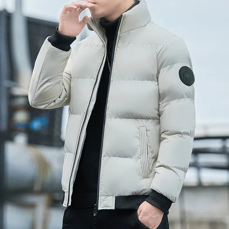 New Solid Stand Collar Male Windbreak Cotton Padded Down Jacket Warm Thick Men Parka Winter Casual Outwear