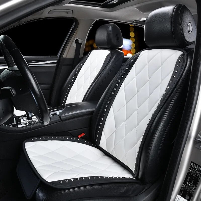 White Leather Universal Car Seat Covers Exquisite Rivet Elegant Auto Interior Accessories