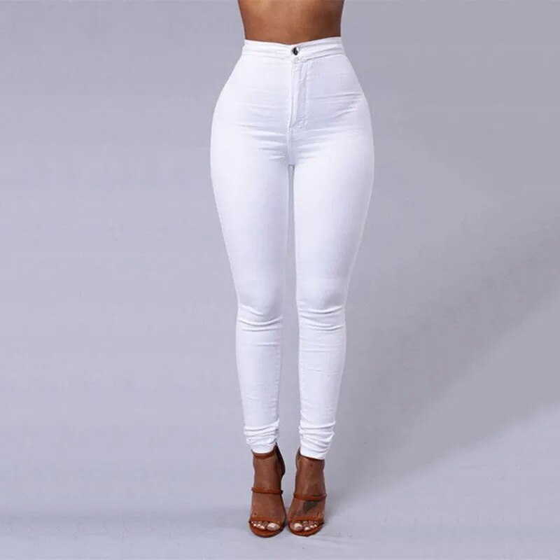 Women's Fashion Plain Color Skinny Jeans Zipper Trousers Casual High Waist Leggings Stretch Push Up Pencil Feet Pants Bottoms