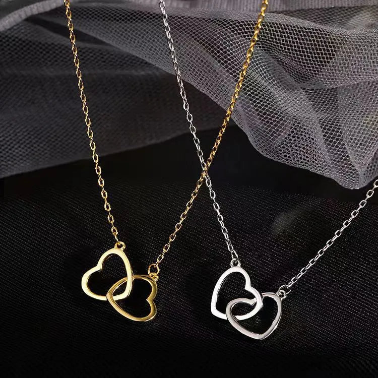 Simple Double Heart Pendant Necklace for Women Couple Stainless Steel Choker Gold Color Chain Wedding Party Friends Jewelry Gift necklace