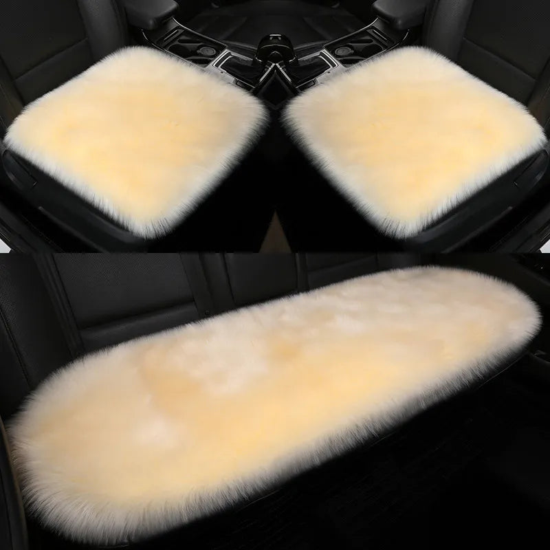 Winter Warm Car Seat Cover Fluffy Car Seat Cover Sets For Women Front+Rear Mat Long Plush Car Seat Cover Wool Fur Chair Cushion