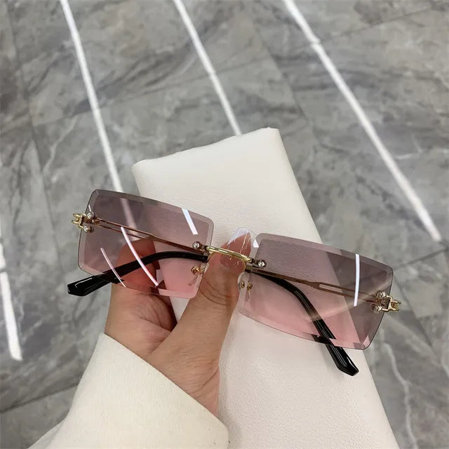 Sunglasses Rimless Frameless Rectangle Shades Gradient UV400 Summer Traveling Sun Glasses for Women shades