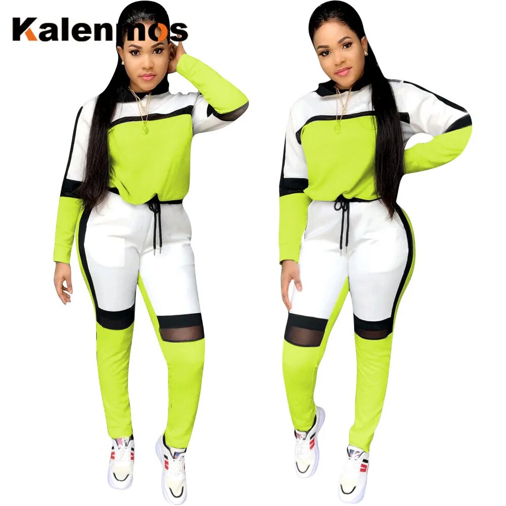 Tracksuit Women Sets Two Piece Autumn Hot Mesh Sports Jogger Long Sleeve Hoodies Sweatshirt Casual Pants Set Trousers Suit Set