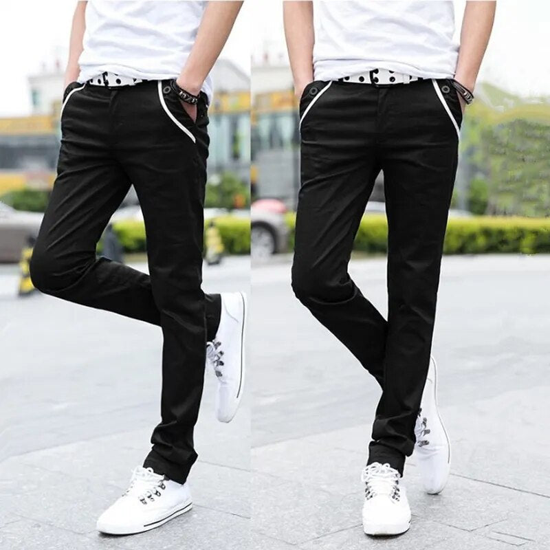 Wholesale 2020 Fashion Spring Summer Casual Black White Street Wear Twill Trousers Men Pontallon Homme Skinny Pencil Pants