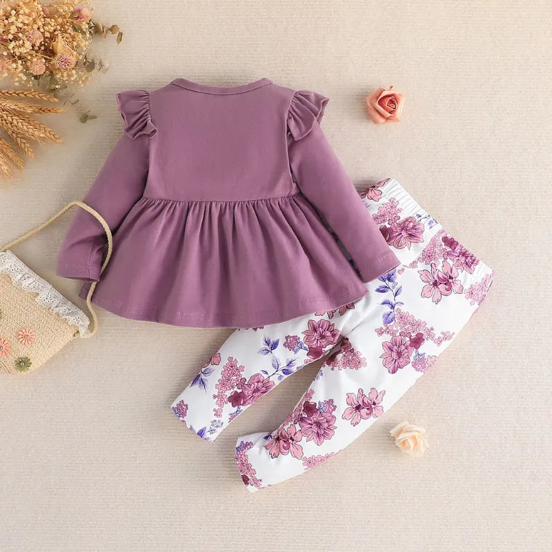 Newborn Baby Clothes Set 6-36 Months Long Sleeve Blouse and Floral Long Pants Outfit Toddler Infant Clothing Suit For Kids Girl