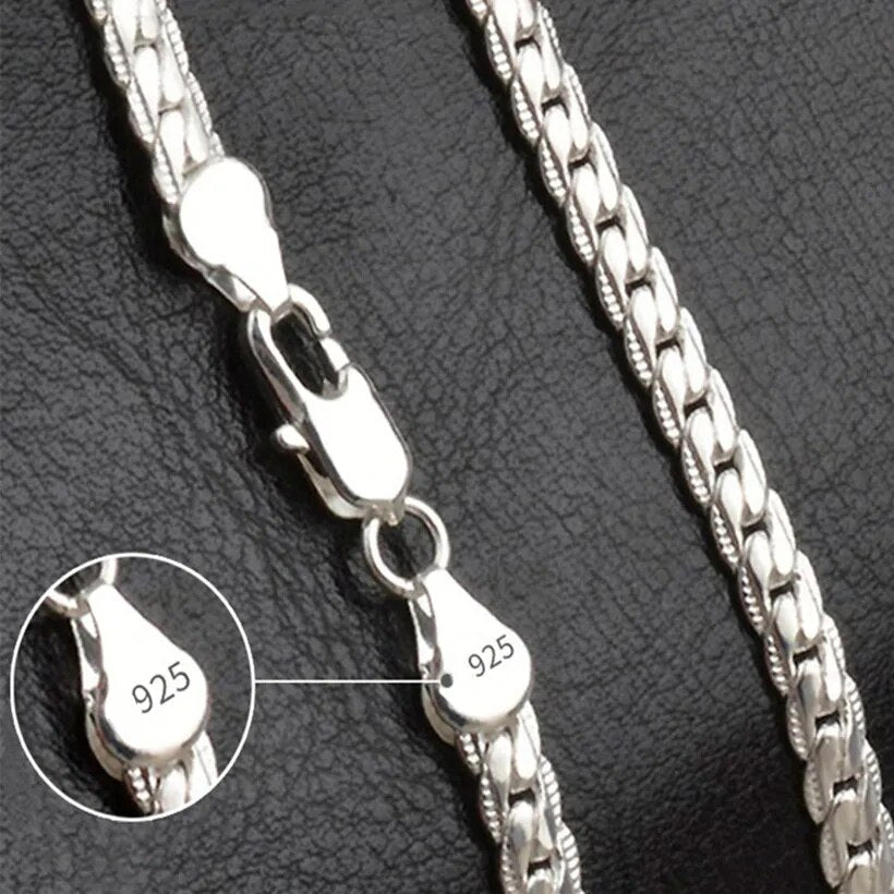 TIEEFEGO 925 Sterling Silver 6mm Side Chain 8/18/20/22/24 Inch Necklace For Woman Men Fashion Wedding Engagement Jewelry Gift