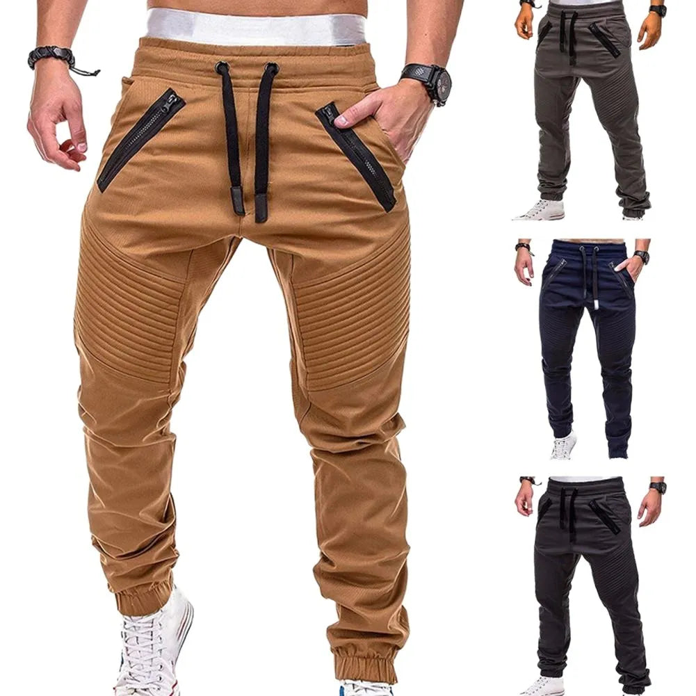 Men's Drawstring Adjustable Pocket Pants New Casual Men's Pants Jogging Slim Fit Striped Clothing