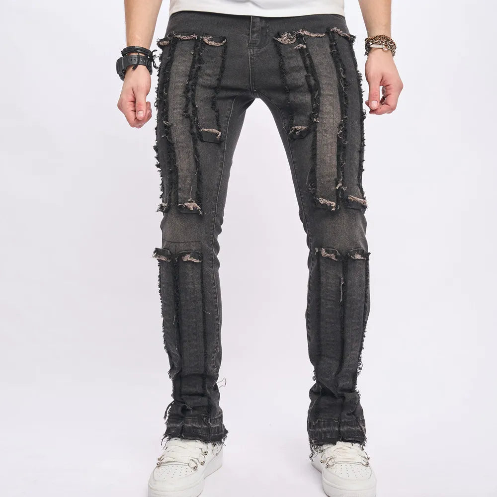 New Men High street Stylish Hip hop Ripped Skinny Pencil Jeans Pants Male Stretch Holes Slim Casual Denim Trousers