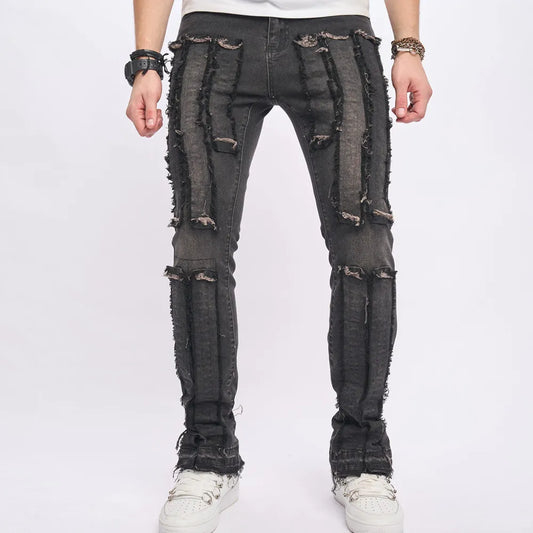 New Men High street Stylish Hip hop Ripped Skinny Pencil Jeans Pants Male Stretch Holes Slim Casual Denim Trousers