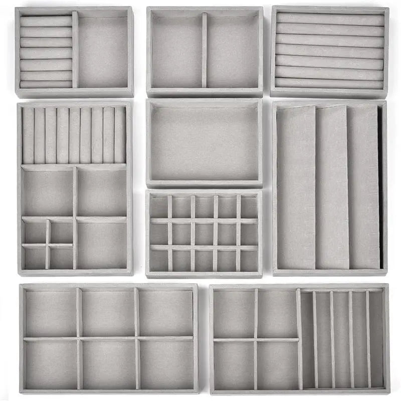 Velvet Jewelry Storage Box Necklace Stackable Display Tray DIY Earring Ring Bracelet Organizers DIY Handicrafts Drawer Box Grey