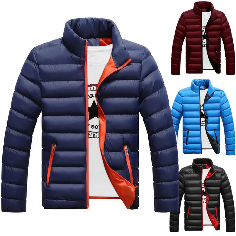 M-5XL New Men's Winter Thick Jacket Stand Neck Zipper for Warmth and Contrast Color Short Jacket Slim Fitting and Versatile jacket