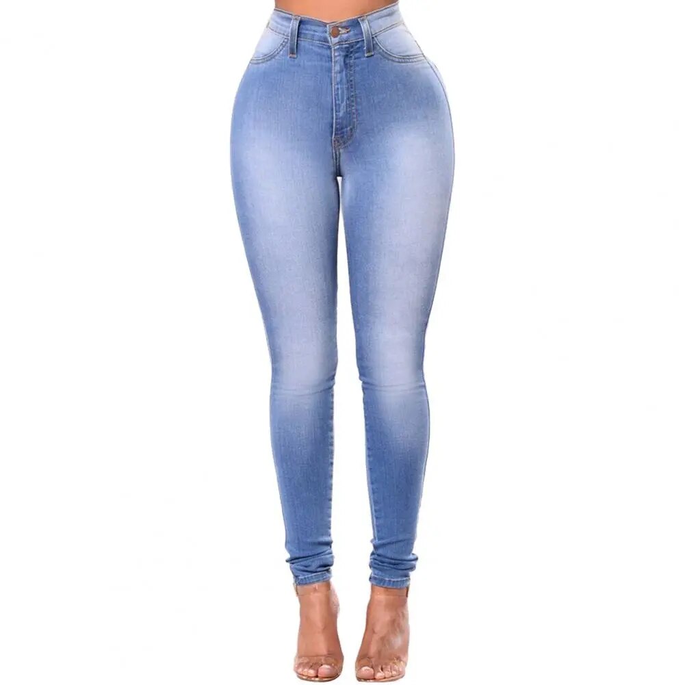 Vintage Women Jeans Slim Fit High Waist Denim Pencil Pants Bootcut Winter Pull-on Skinny Jeans Blue Female Trousers