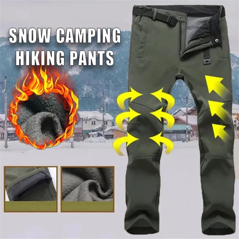 Winter Pants Soft Shell Waterproof Windproof Fleece Pants Men Sports Outdoor Trekking Camping Hiking Mountain Skiing Trousers