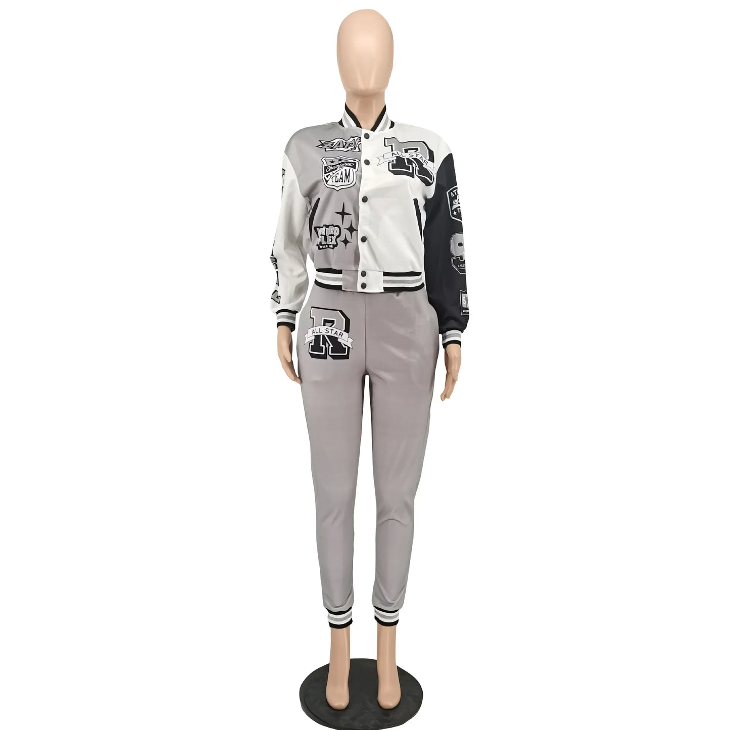 Leosd Autumn Winter Varsity Tracksuit 2 Piece Sets Women Long Sleeve Single Breasted Jacket + Long Pants Letter Printed Outfits 2 piece