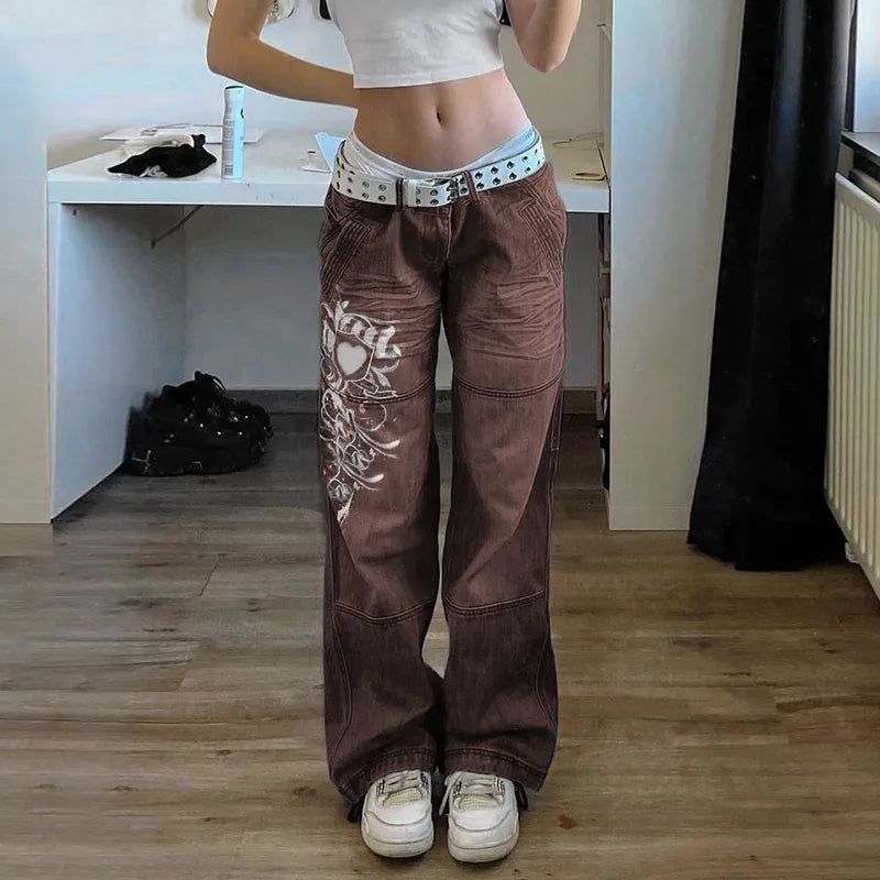 Low Waisted Cargo Pants Women Jeans Pockets  Retro Trousers