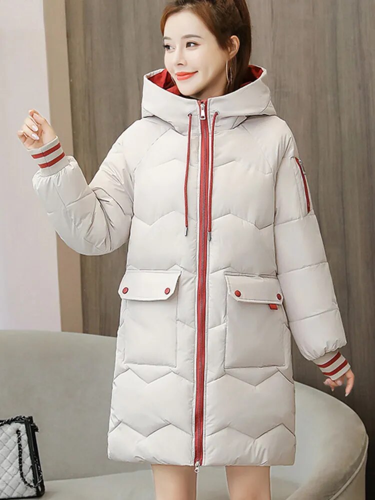 Winter New Women Jacket Coats Long Parkas Female Down Cotton Hooded Overcoat Thick Warm Jackets Windproof Casual Coat 